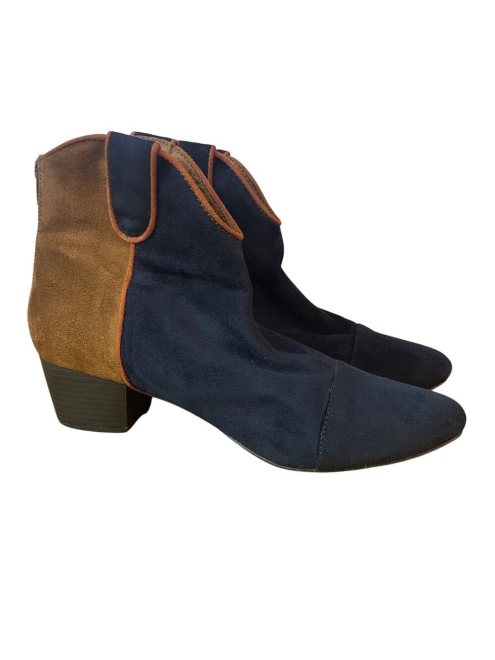 Anthropologie Vanessa Wu Colorblock Western Boots Suede Leather Sz 40 (EU)